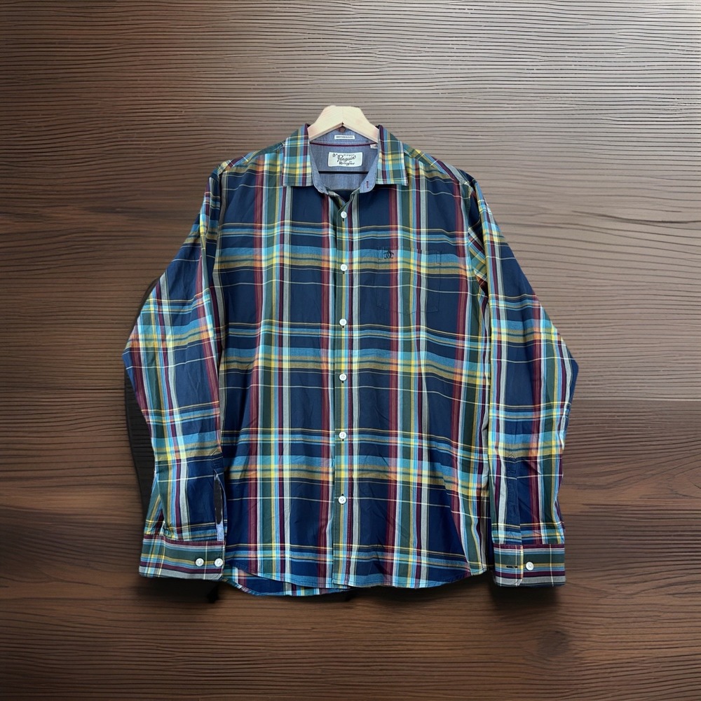 Original Penguin Mens Heritage Slim Fit‎ Plaid Long Sleeve Button Down Shirt XXL
